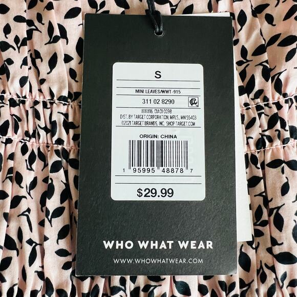 NWT Who What‎ Wear Pink Mini Leaves Smocked Puff-Sleeve Peplum Top Size S - Picture 5 of 11